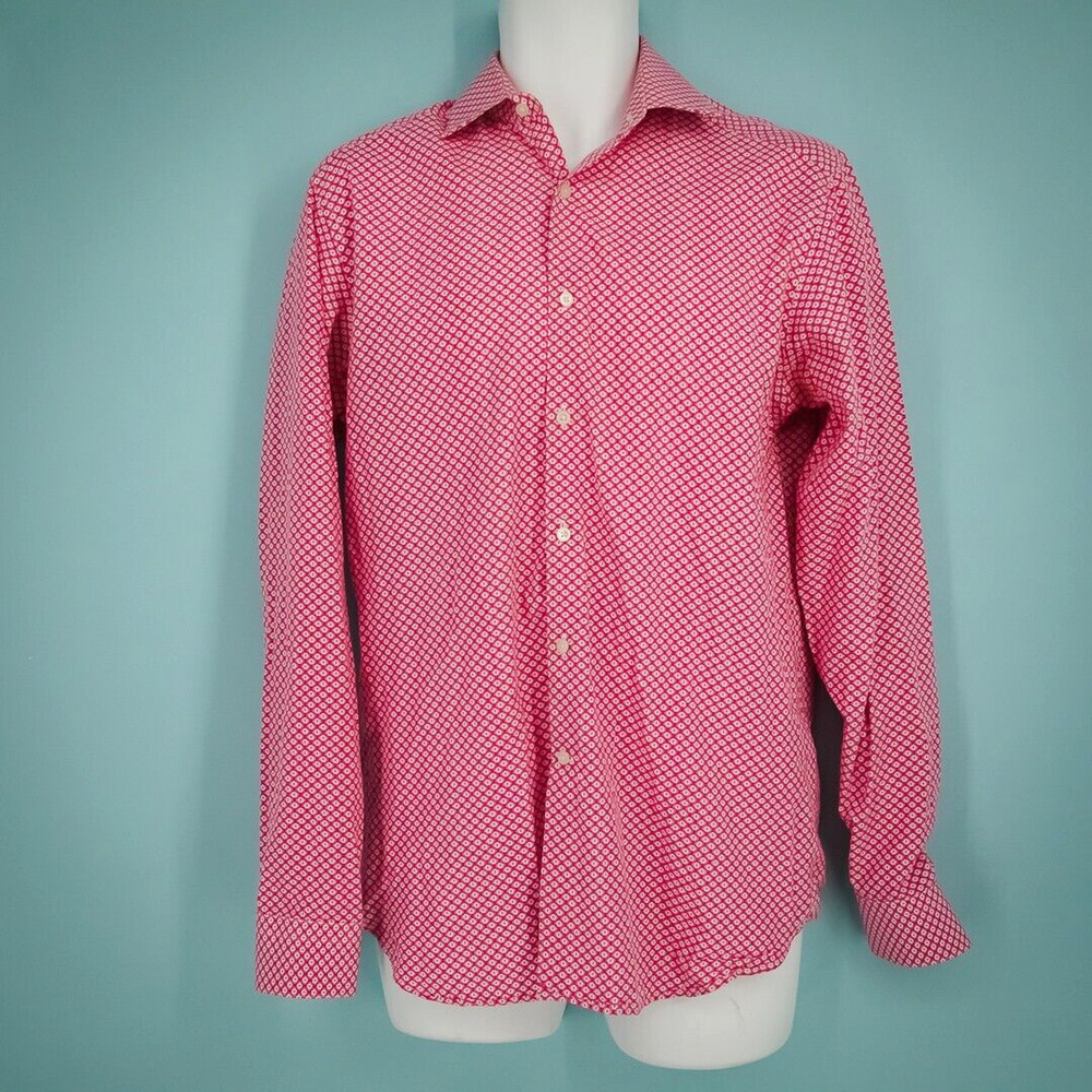 Reiss Size Small S Pink Geometric Print Collared Button Down Long Sleeve Shirt